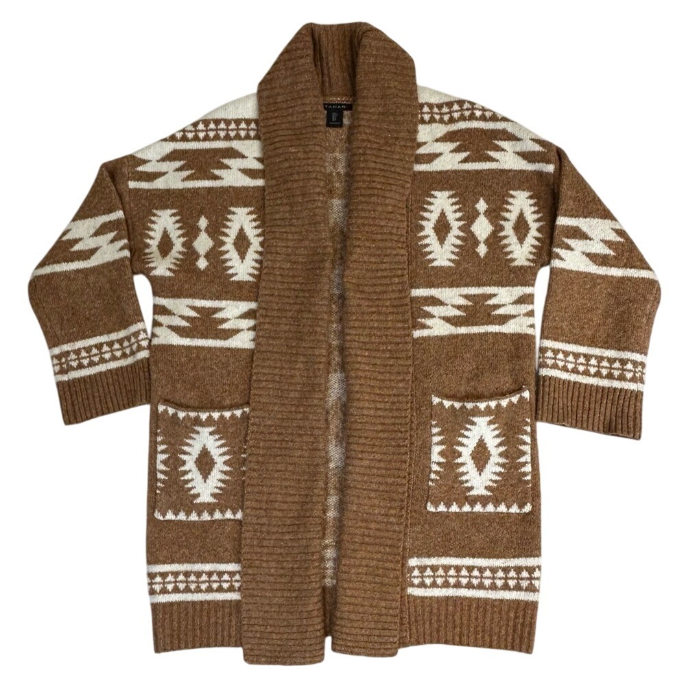 Tahari Aztec Shawl Collar‎ Long Cardigan Women's Size Small Soft Cozy